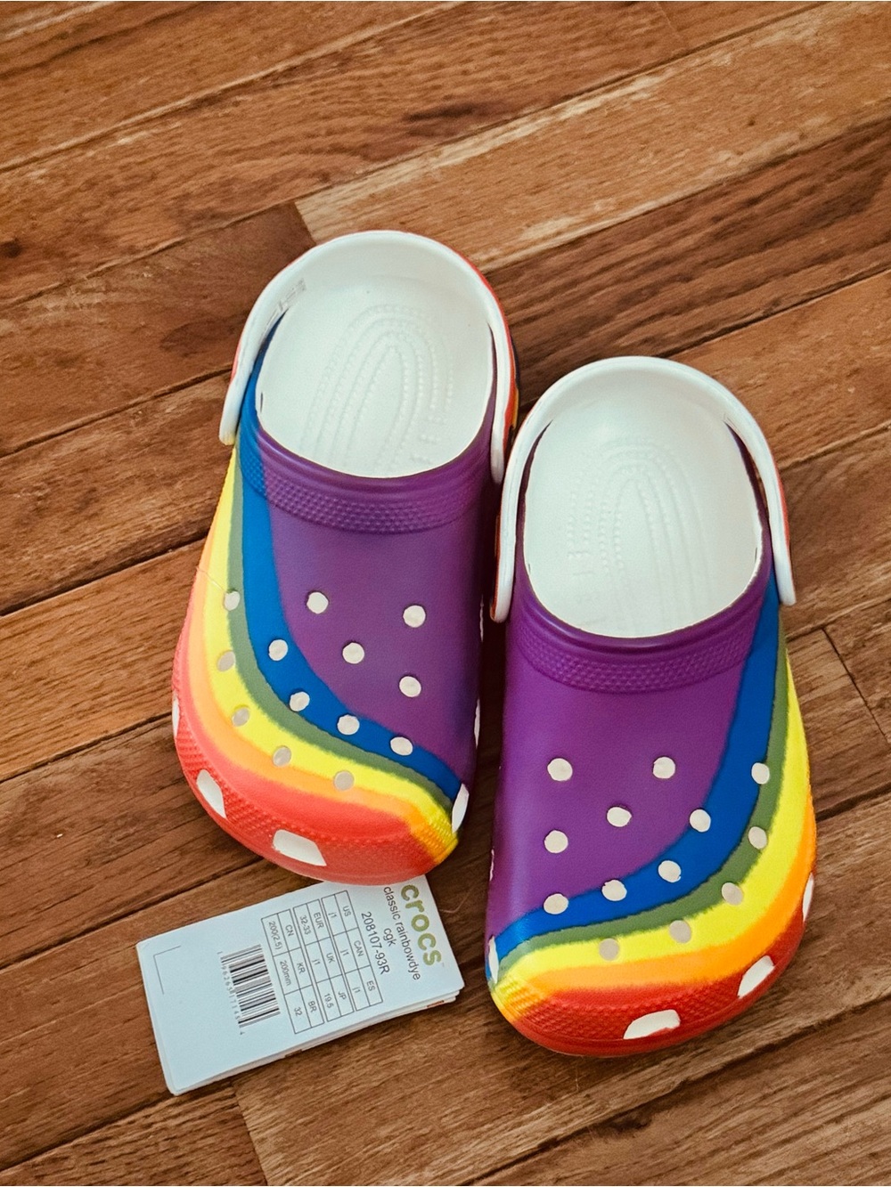 CROCS Kids Classic Clog in Purple with Rainbow Trim